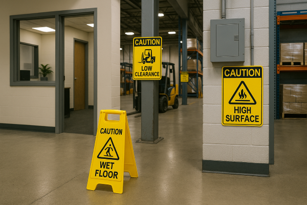 Understand the meaning of caution signs in the workplace, their importance, and where to place them to ensure safety and compliance.