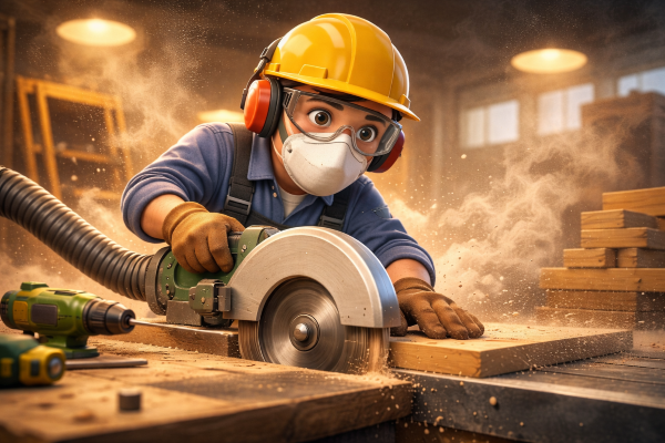 worker wearing respirator with airborne dust and fumes