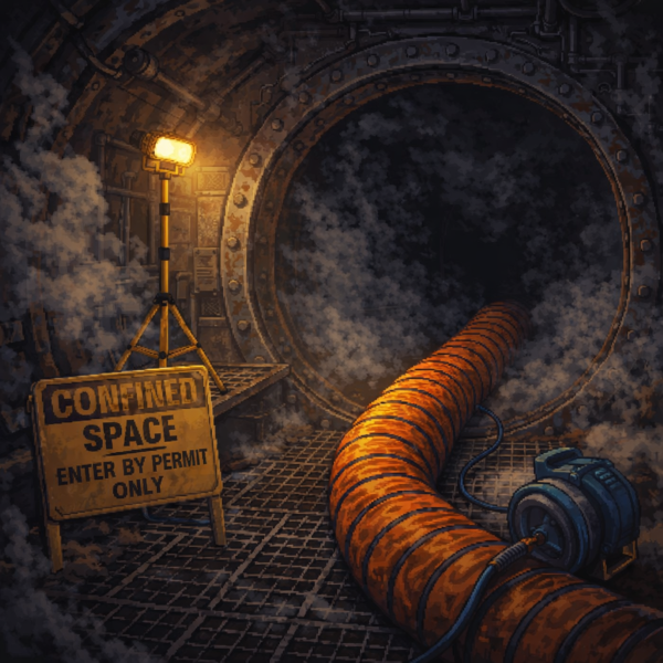 Industrial confined space with limited entry and poor airflow