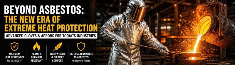 Welder using Kevlar and Nomex protective gloves and apron, demonstrating flame resistance and flexibility during welding work.