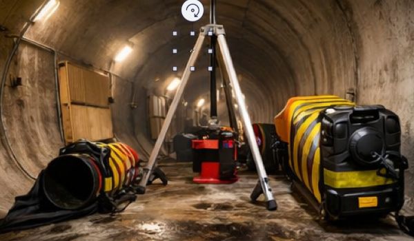 monitoring air quality inside an industrial tunnel during confined space entry.