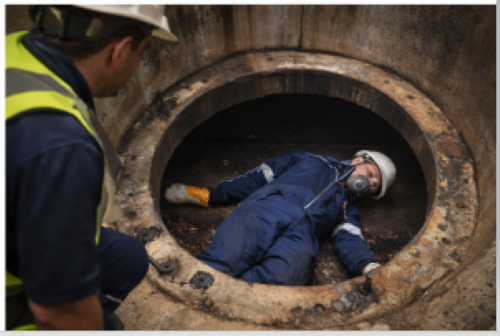 Worker collapse due to oxygen deficiency highlighting need for proper air monitoring