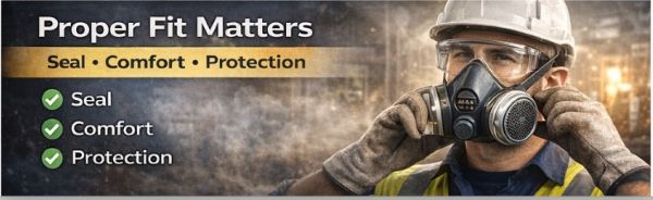 worker adjusting respirator mask for proper fit and seal to ensure safety protection
